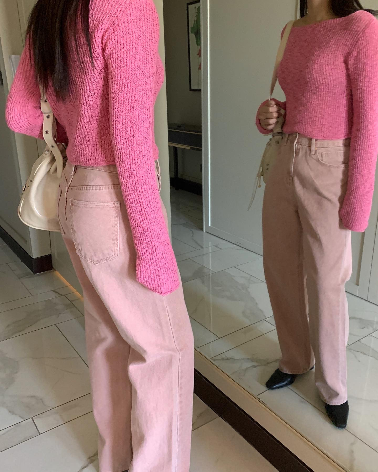 여성 피그먼트 일자핏 핑크 바지